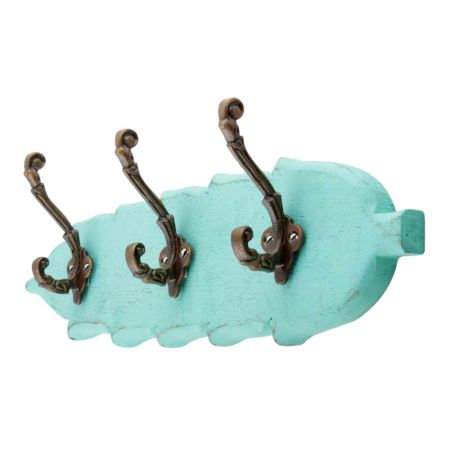 Sea Green Antique Small Wall Wooden Iron Hooks